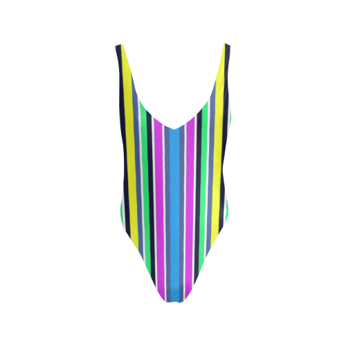 Vivid Colored Stripes 1 Sexy Low Back One-Piece Swimsuit (Model S09)
