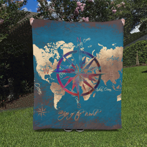 world map wind rose #map #worldmap Quilt 50"x60"