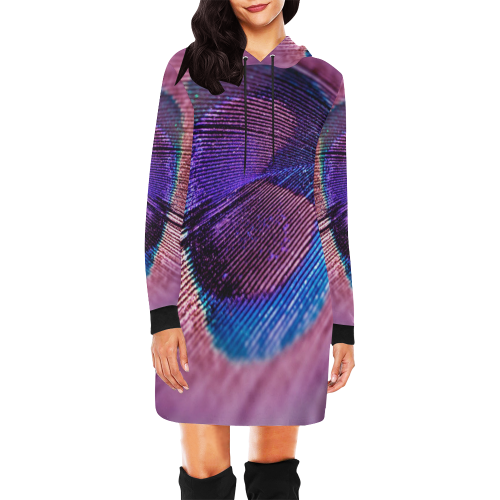 Purple Peacock Feather All Over Print Hoodie Mini Dress (Model H27)