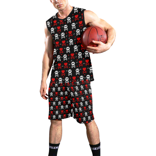 Skull and Crossbones All Over Print Basketball Uniform