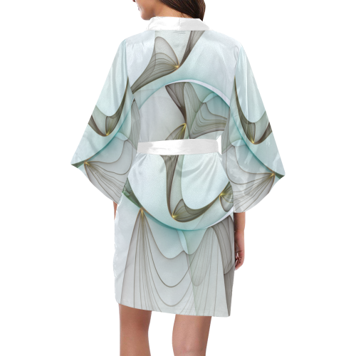 Abstract Modern Art Turquoise Brown Golden Elegance Kimono Robe