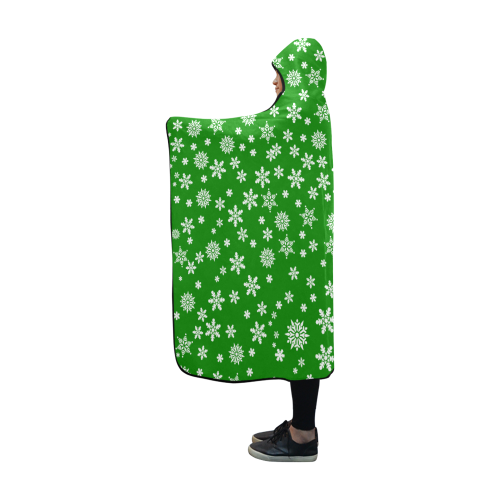 Christmas White Snowflakes on Green Hooded Blanket 60''x50''