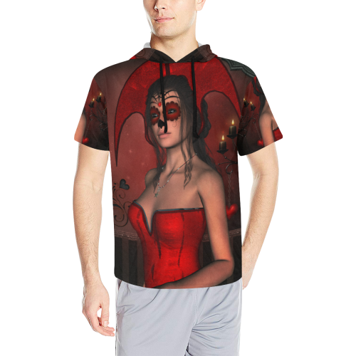 Awesome lady with sugar skull face All Over Print Short Sleeve Hoodie for Men (Model H32)