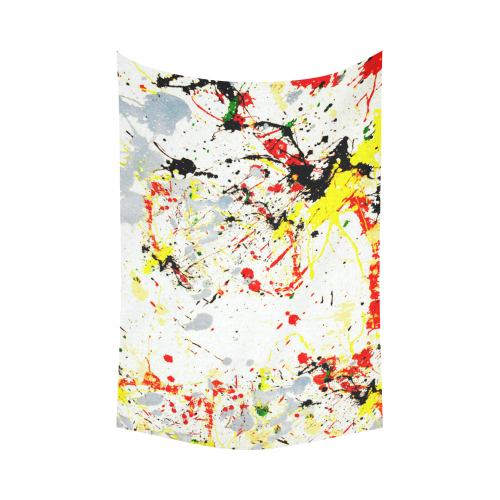 Black, Red, Yellow Paint Splatter Cotton Linen Wall Tapestry 90"x 60"