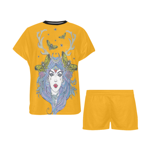Goddess Sun Moon Earth Saffron Women's Short Pajama Set