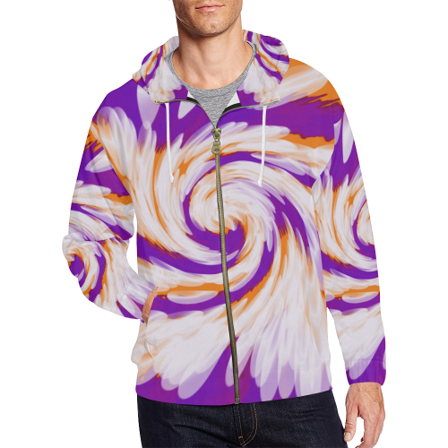 Purple Orange Tie Dye Swirl Abstract All Over Print Full Zip Hoodie for Men/Large Size (Model H14)