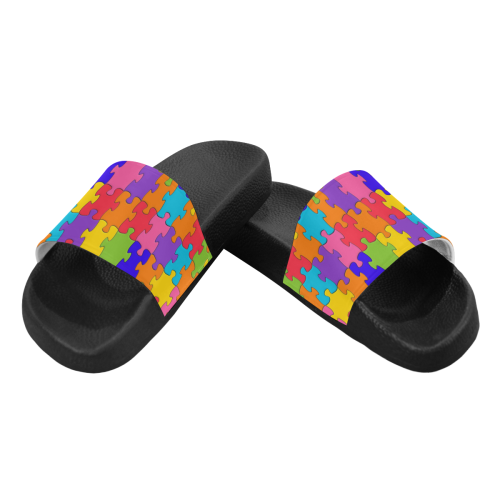 Rainbow Jigsaw Puzzle Men's Slide Sandals (Model 057)