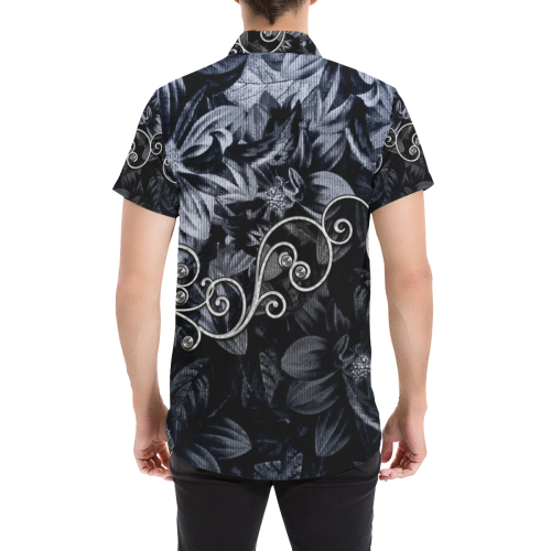 Flower power in blue Men's All Over Print Short Sleeve Shirt/Large Size (Model T53)