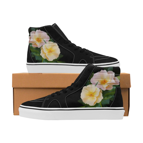 2 Wild Roses floral watercolor Women's High Top Skateboarding Shoes (Model E001-1)