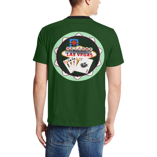LasVegasIcons Poker Chip - Poker Hand Green Men's All Over Print T-Shirt (Solid Color Neck) (Model T63)