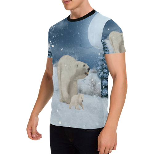Polar bear mum with polar bear cub Men's All Over Print T-Shirt with Chest Pocket (Model T56)