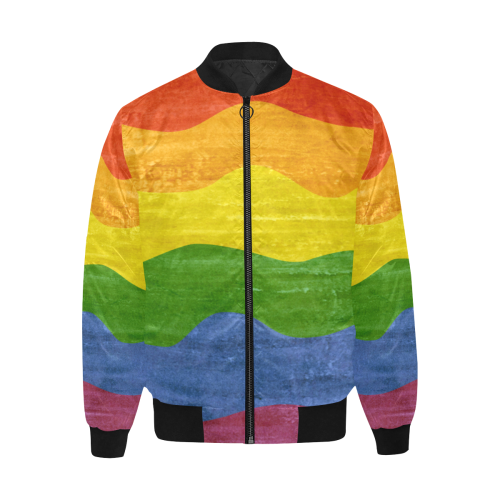 Gay Pride - Rainbow Flag Waves Stripes 3 All Over Print Quilted Bomber Jacket for Men (Model H33)
