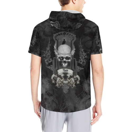 Skull with crow in black and white All Over Print Short Sleeve Hoodie for Men (Model H32)