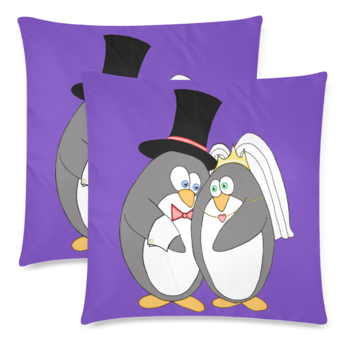 Penguin Wedding Purple Custom Zippered Pillow Cases 18"x 18" (Twin Sides) (Set of 2)