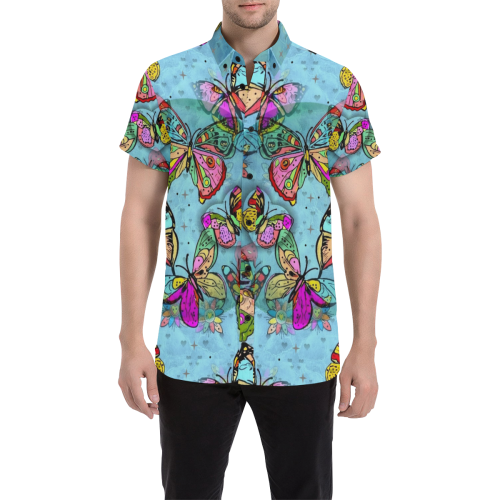 Popart Butterfly by Nico Bielow Men's All Over Print Short Sleeve Shirt (Model T53)