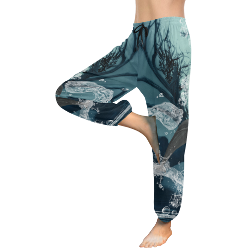 Dolphin jumping by a heart Women's All Over Print Harem Pants (Model L18)