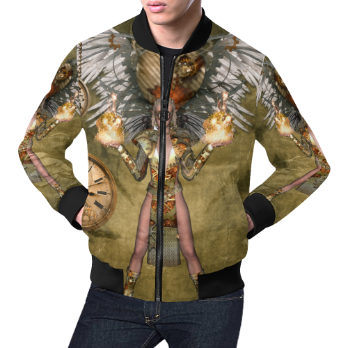 Steampunk lady with clocks and gears All Over Print Bomber Jacket for Men/Large Size (Model H19)