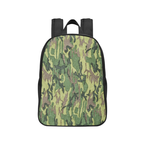 Military Camo Green Woodland Camouflage Fabric School Backpack (Model 1682) (Medium)