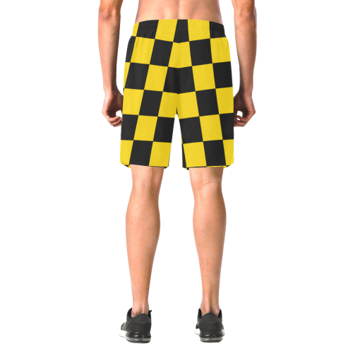B+Y Checker Shorts Men's All Over Print Elastic Beach Shorts (Model L20)