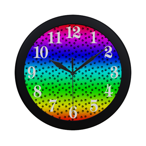 Rainbow with black pawprints Circular Plastic Wall clock