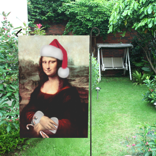 Christmas Mona Lisa with Santa Hat Garden Flag 28''x40'' （Without Flagpole）