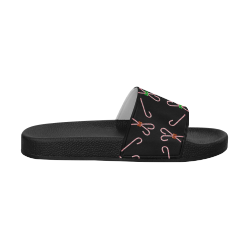 Christmas Candy Canes with Bows on Black Women's Slide Sandals (Model 057)