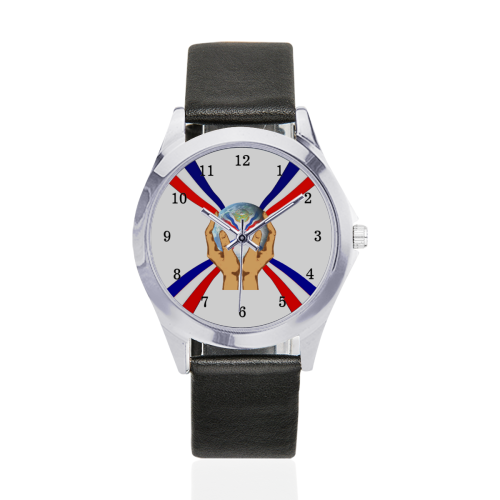 Assyrian World Unisex Silver-Tone Round Leather Watch (Model 216)