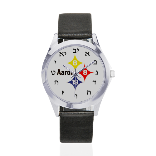 aaron cadre Unisex Silver-Tone Round Leather Watch (Model 216)