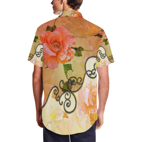 Beautiful flowers Men's Short Sleeve Shirt with Lapel Collar (Model T54)