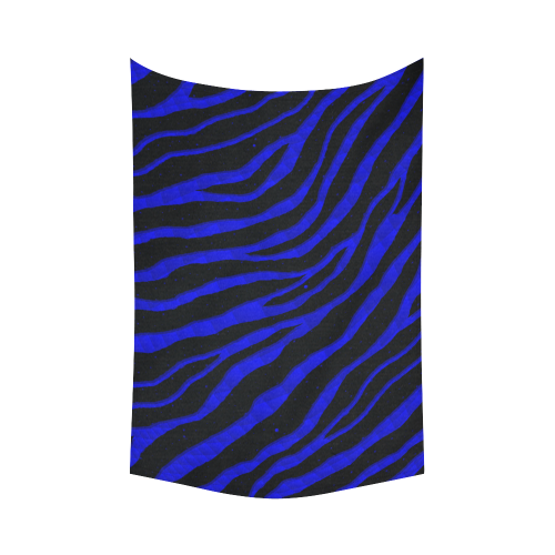 Ripped SpaceTime Stripes - Blue Cotton Linen Wall Tapestry 60"x 90"