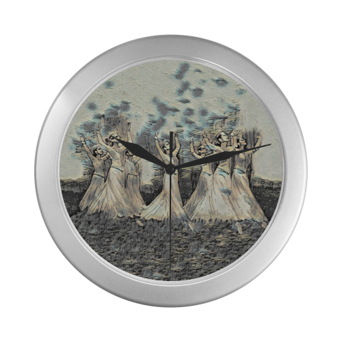 Armenian Dancers Classic Silver Color Wall Clock