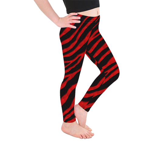 Ripped SpaceTime Stripes - Red Kid's Ankle Length Leggings (Model L06)