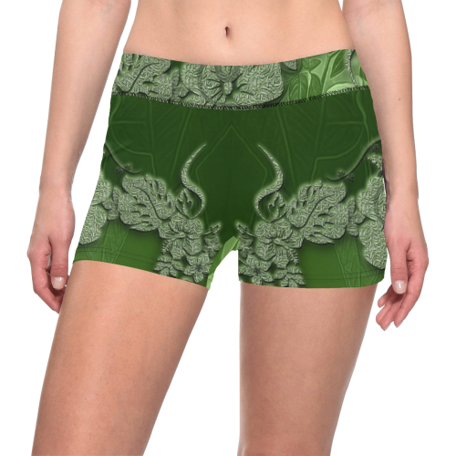 Wonderful green floral design Women's All Over Print Short Leggings (Model L28)
