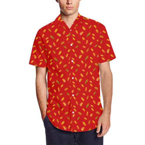 Hot Dog Pattern Men's Short Sleeve Shirt with Lapel Collar (Model T54)