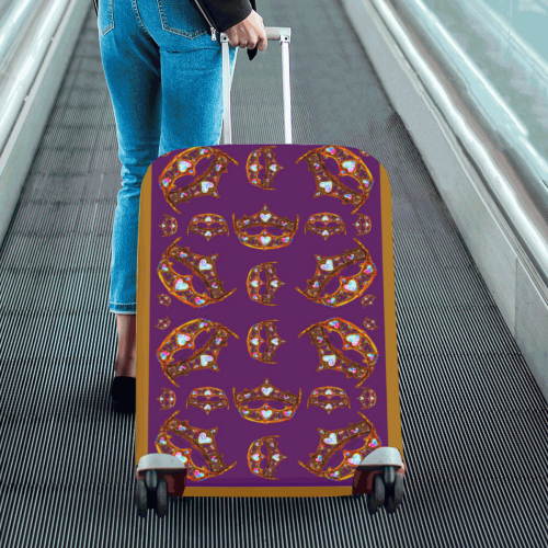 Queen of Hearts Gold Crown Tiara scattered pattern purple background luggage Luggage Cover/Large 26"-28"