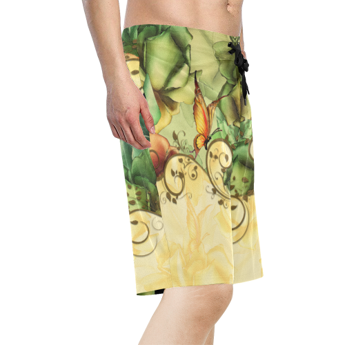Colorful flowers with butterflies Men's All Over Print Board Shorts (Model L16)
