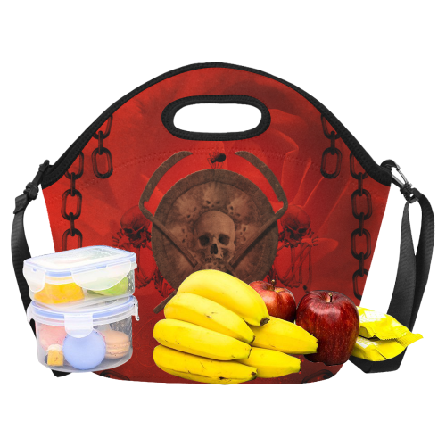 Skulls on red vintage background Neoprene Lunch Bag/Large (Model 1669)