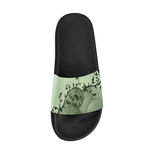 Wonderful flowers, soft green colors Women's Slide Sandals (Model 057)