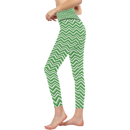 Green Chevron Women's All Over Print High-Waisted Leggings (Model L36)