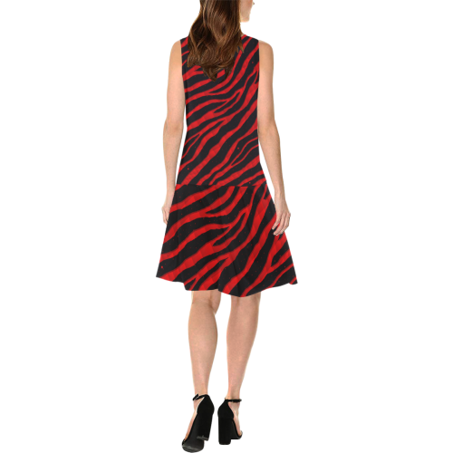 Ripped SpaceTime Stripes - Red Sleeveless Splicing Shift Dress(Model D17)