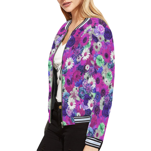 Purple Mint Fantasy Garden All Over Print Bomber Jacket for Women (Model H21)