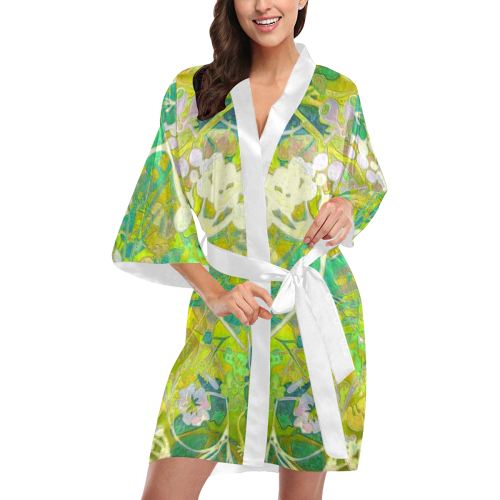 floral 1 abstract in shades of green Kimono Robe