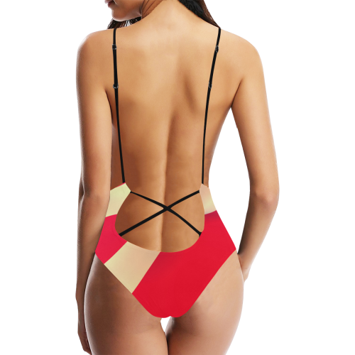 Red and White Stripes Sexy Lacing Backless One-Piece Swimsuit (Model S10)
