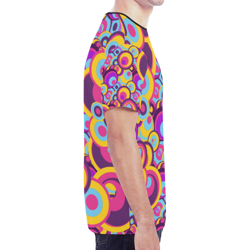 Retro Circles Groovy Violet, Yellow, Blue Colors New All Over Print T-shirt for Men (Model T45)