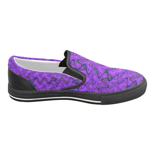 Purple and Black Waves pattern design Women's Slip-on Canvas Shoes/Large Size (Model 019)