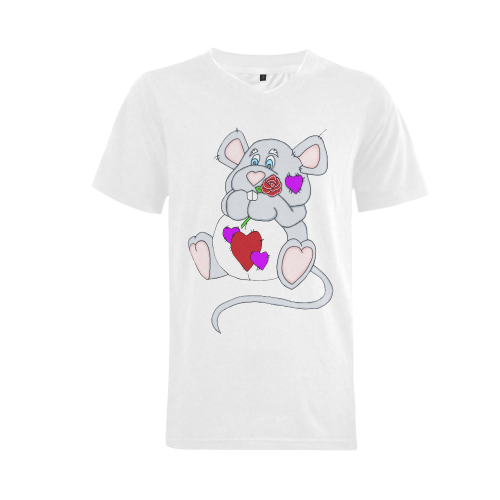 Valentine Mouse White Men's V-Neck T-shirt (USA Size) (Model T10)
