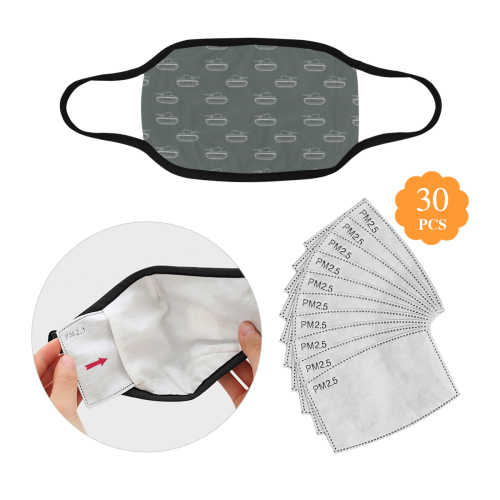 grey military tank pattern community face mask Mouth Mask (30 Filters Included) (Non-medical Products)