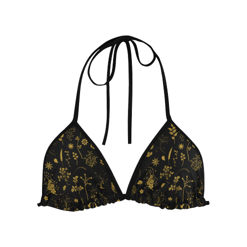 Ethno Floral Elements Pattern Gold 1 Custom Bikini Swimsuit Top