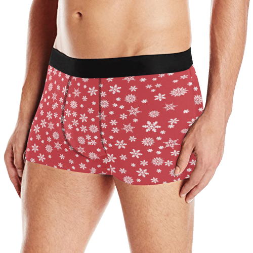 Christmas Snowflakes on Red Men's Boxer Briefs with Merged Design (Model  L10)