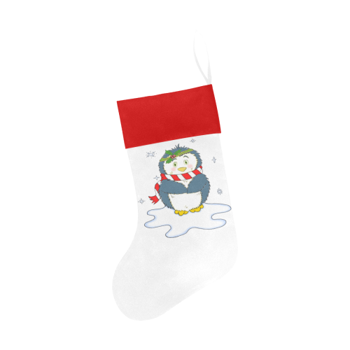 Adorable Christmas Penguin White/Red Christmas Stocking
